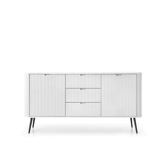 Skjenk Zova 168x87 cm - 2 dører - 3 skuffer - hvit - metall ben