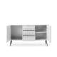 Skjenk Zova 168x87 cm - 2 dører - 3 skuffer - hvit - metall ben