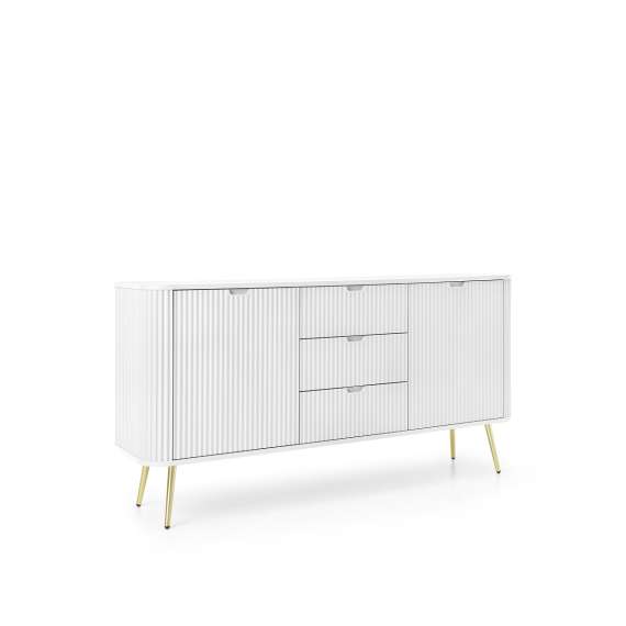 Skjenk Zova 168x87 cm - 2 dører - 3 skuffer - hvit - metall ben