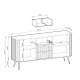 Skjenk Zova 168x87 cm - 2 dører - 3 skuffer - hvit - metall ben