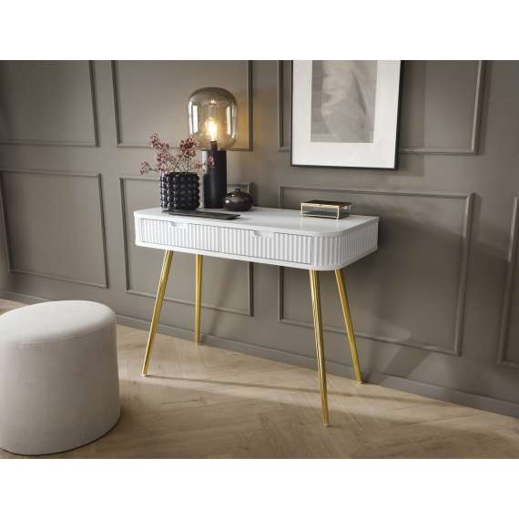 Sminkebord Zova 103x49 cm - 2 skuffer - hvit - metall ben