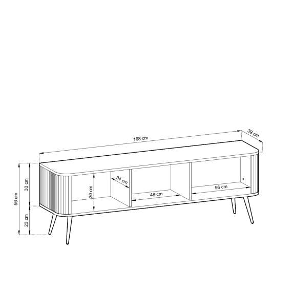 Tv-benk Zova 168x57 cm - 3 dører - cashmere - metall ben