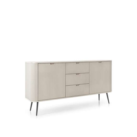 Skjenk Zova 168x87 cm - 2 dører - 3 skuffer - cashmere - metall ben