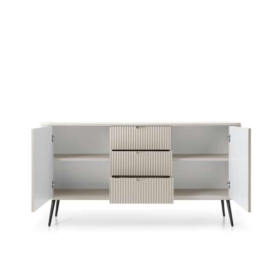 Skjenk Zova 168x87 cm - 2 dører - 3 skuffer - cashmere - metall ben