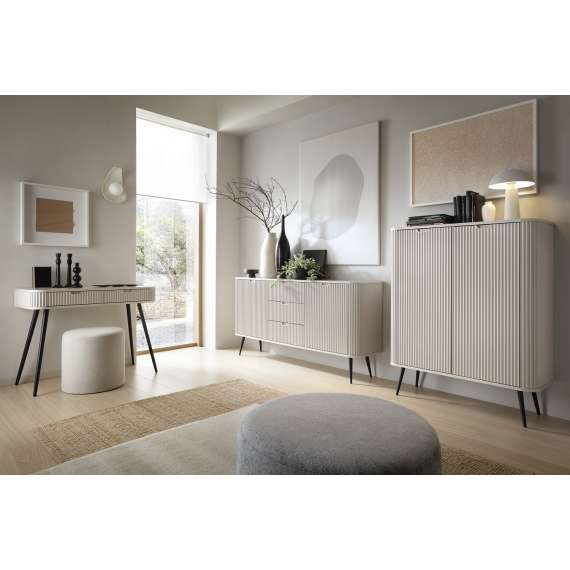 Skjenk Zova 168x87 cm - 2 dører - 3 skuffer - cashmere - metall ben