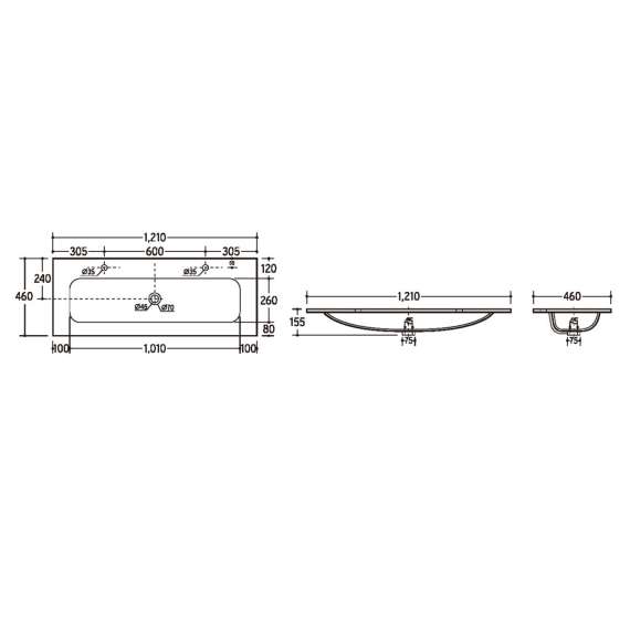 Servant Fly 120 cm - hvit - 2 armaturer