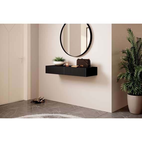 Vegghengt sminkebord NICOLE - 100x41 cm - svart matt - 2 skuffer