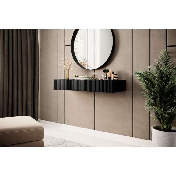 Vegghengt sminkebord NICOLE - 100x41 cm - svart matt - 2 skuffer