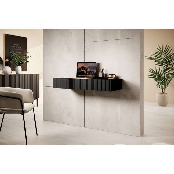 Vegghengt sminkebord NICOLE - 100x41 cm - svart matt - 2 skuffer