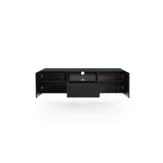 Vegghengt tv-benk NICOLE - 150x40 cm - svart matt - 2 dører - 1 skuff