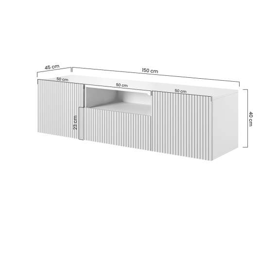 Vegghengt tv-benk NICOLE - 150x40 cm - svart matt - 2 dører - 1 skuff