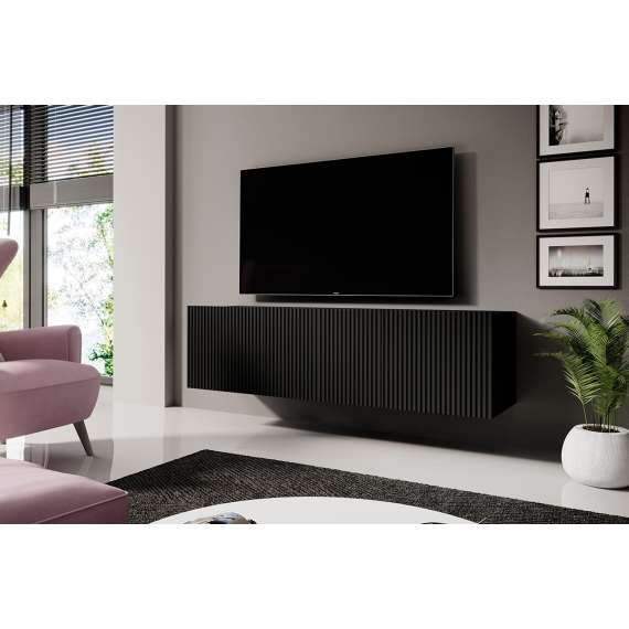 Vegghengt tv-benk NICOLE - 150x33 cm - svart matt - 2 dører - 1 skuff