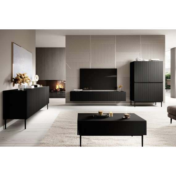 Vegghengt tv-benk NICOLE - 200x33 cm - svart matt - 2 dører -