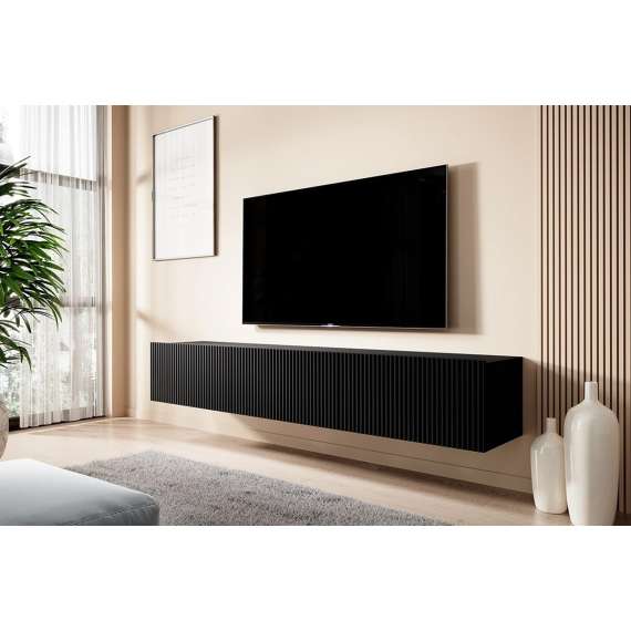 Vegghengt tv-benk NICOLE - 200x33 cm - svart matt - 2 dører -