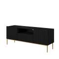 Tv-benk NICOLE - 150x60 cm - svart matt - 2 dører - 1 skuff - metall bein
