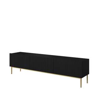 Tv-benk NICOLE - 200x53 cm - svart matt - 2 dører - 1 skuff - metall bein
