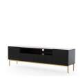 Tv-benk NICOLE - 200x60 cm - svart matt - 2 dører - 2 skuffer - metall bein