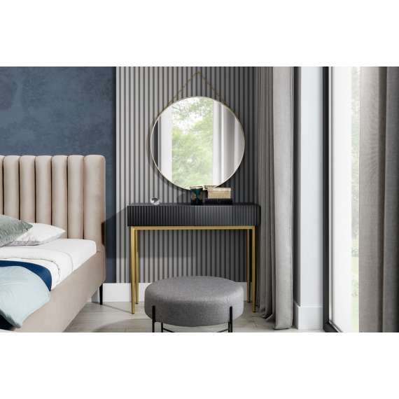 Sminkebord NICOLE - 100x82 cm - svart matt - 2 skuffer - metall bein