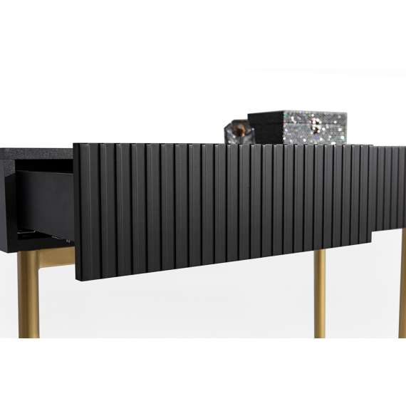 Sminkebord NICOLE - 100x82 cm - svart matt - 2 skuffer - metall bein