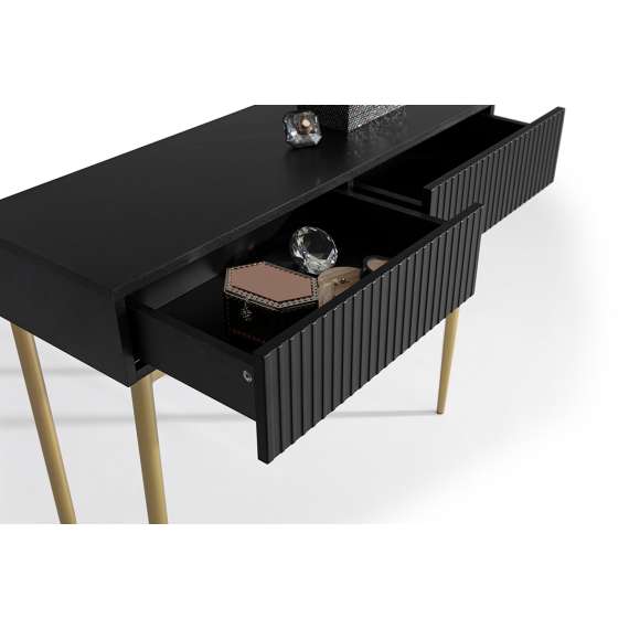 Sminkebord NICOLE - 100x82 cm - svart matt - 2 skuffer - metall bein