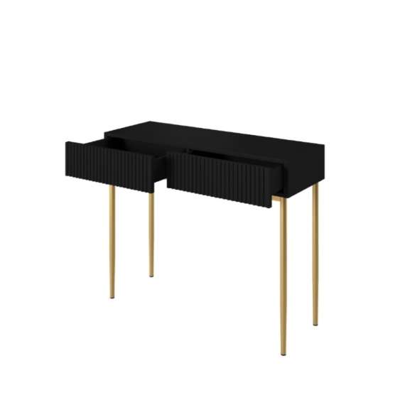 Sminkebord NICOLE - 100x82 cm - svart matt - 2 skuffer - metall bein