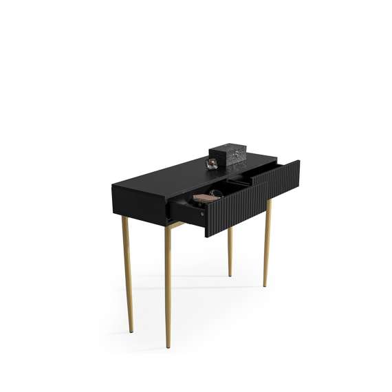 Sminkebord NICOLE - 100x82 cm - svart matt - 2 skuffer - metall bein