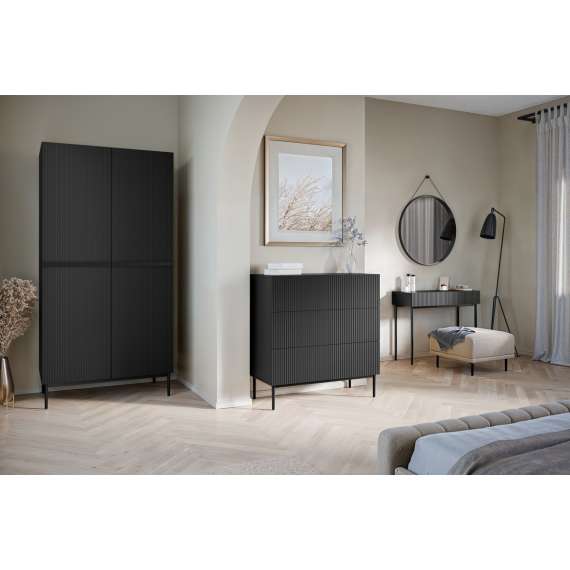 Sminkebord NICOLE - 100x82 cm - svart matt - 2 skuffer - metall bein