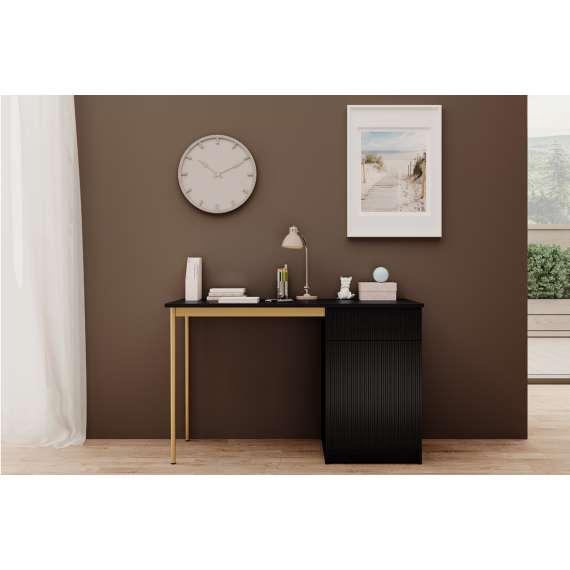 Skrivebord NICOLE - 120x75 cm - svart matt - 1 dør - 1 skuff - metall bein