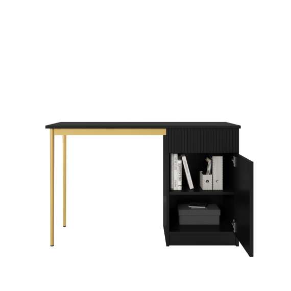 Skrivebord NICOLE - 120x75 cm - svart matt - 1 dør - 1 skuff - metall bein