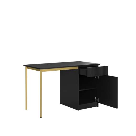Skrivebord NICOLE - 120x75 cm - svart matt - 1 dør - 1 skuff - metall bein