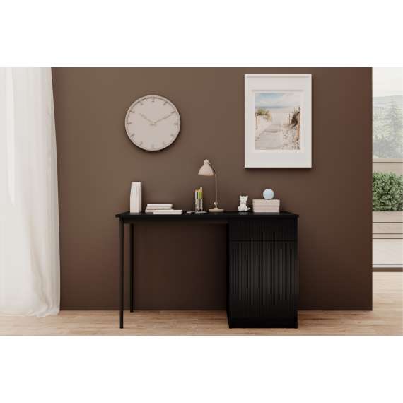 Skrivebord NICOLE - 120x75 cm - svart matt - 1 dør - 1 skuff - metall bein