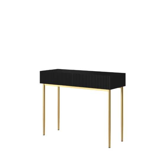 Sminkebord NICOLE - 100x82 cm - svart matt - 2 skuffer - metall bein