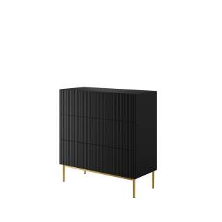 Skjenk NICOLE - 100x105 cm - svart matt - 3 skuffer - metall bein