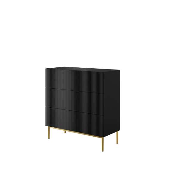 Skjenk NICOLE - 100x105 cm - svart matt - 3 skuffer - metall bein