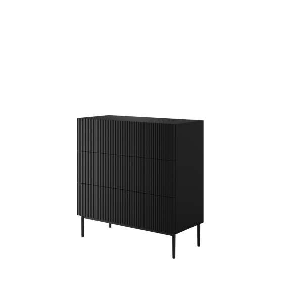 Skjenk NICOLE - 100x105 cm - svart matt - 3 skuffer - metall bein