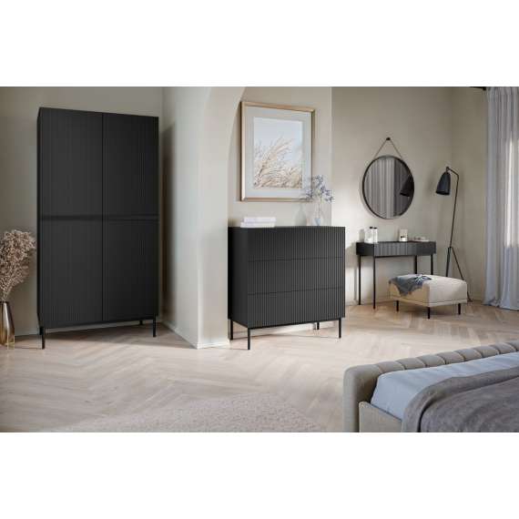 Skjenk NICOLE - 100x105 cm - svart matt - 3 skuffer - metall bein