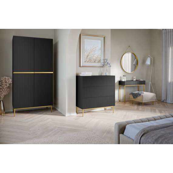 Skjenk NICOLE - 100x105 cm - svart matt - 3 skuffer - metall bein