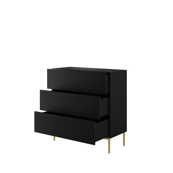Skjenk NICOLE - 100x105 cm - svart matt - 3 skuffer - metall bein