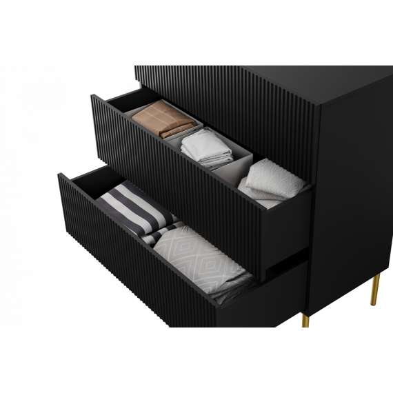 Skjenk NICOLE - 100x105 cm - svart matt - 3 skuffer - metall bein