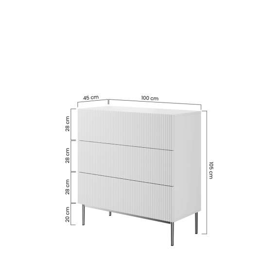 Skjenk NICOLE - 100x105 cm - svart matt - 3 skuffer - metall bein