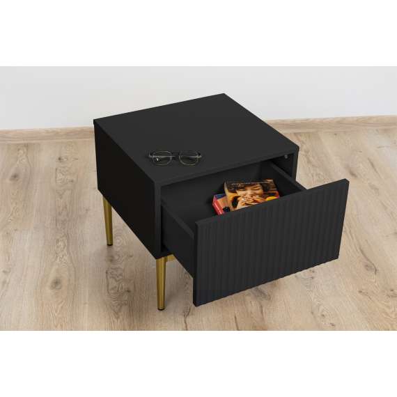 Skjenk NICOLE - 46x45 cm - svart matt - 1 skuff - metall bein