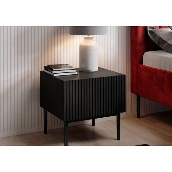 Skjenk NICOLE - 46x45 cm - svart matt - 1 skuff - metall bein