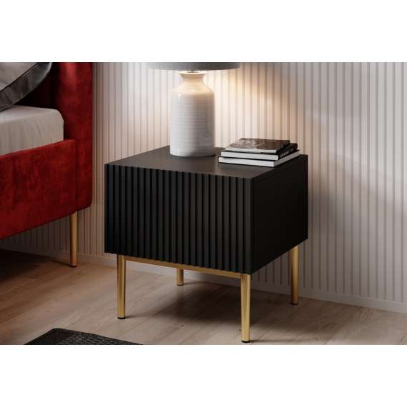 Skjenk NICOLE - 46x45 cm - svart matt - 1 skuff - metall bein