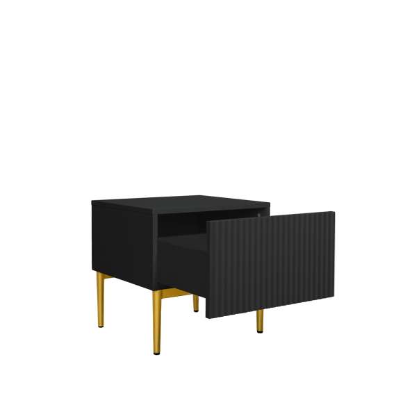 Skjenk NICOLE - 46x45 cm - svart matt - 1 skuff - metall bein