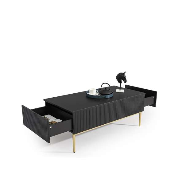 Sofabord NICOLE - 120x60 cm - svart matt - 2 skuffer - metall bein