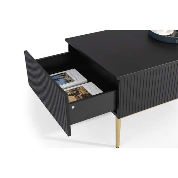 Sofabord NICOLE - 120x60 cm - svart matt - 2 skuffer - metall bein