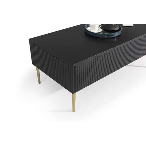 Sofabord NICOLE - 120x60 cm - svart matt - 2 skuffer - metall bein