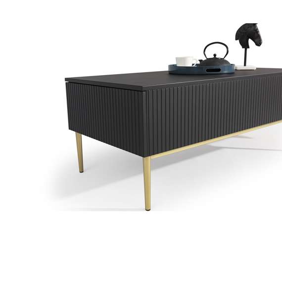 Sofabord NICOLE - 120x60 cm - svart matt - 2 skuffer - metall bein