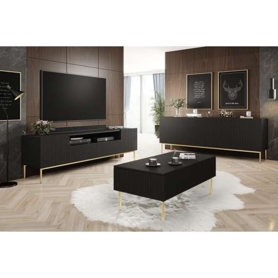 Sofabord NICOLE - 120x60 cm - svart matt - 2 skuffer - metall bein