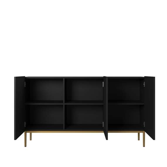 Skjenk NICOLE - 150x85 cm - svart matt - 3 dører - metall bein